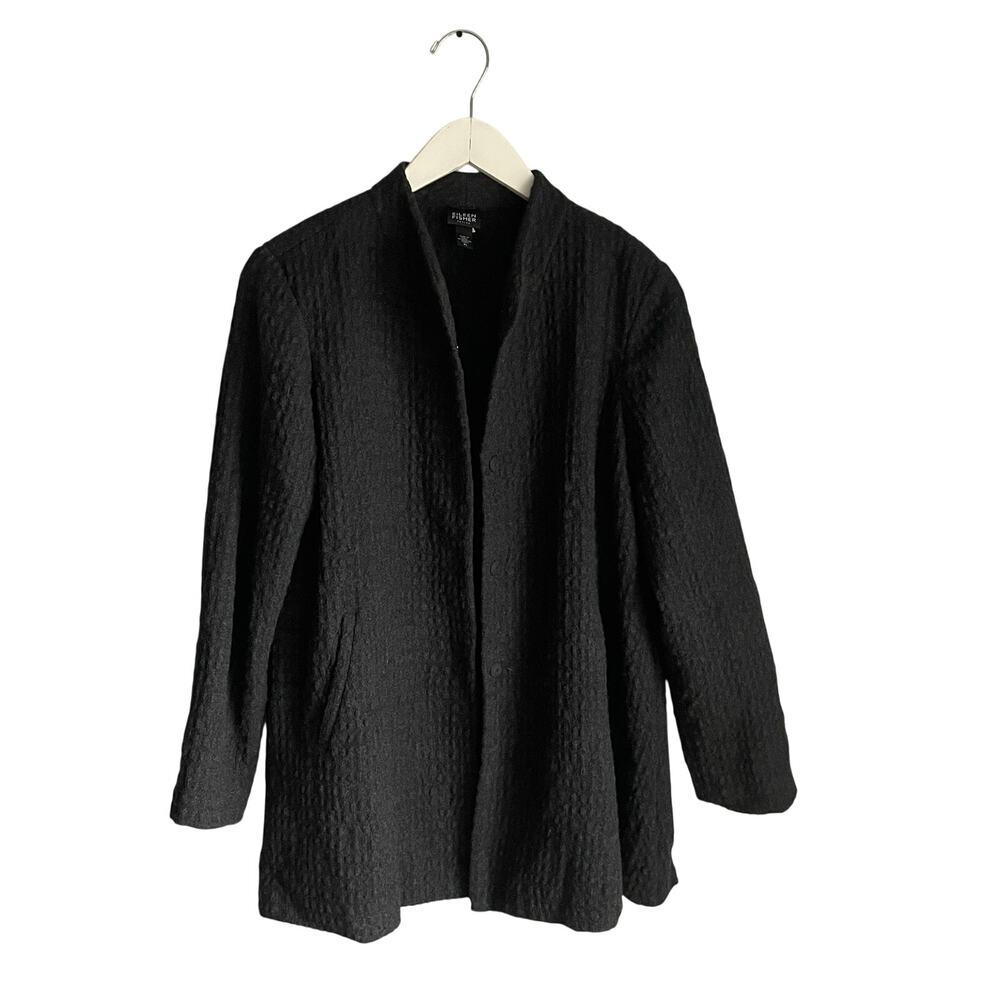 Eileen Fisher Mandarin Collar Wool Blend Car Coat Minimalist size Petite Small